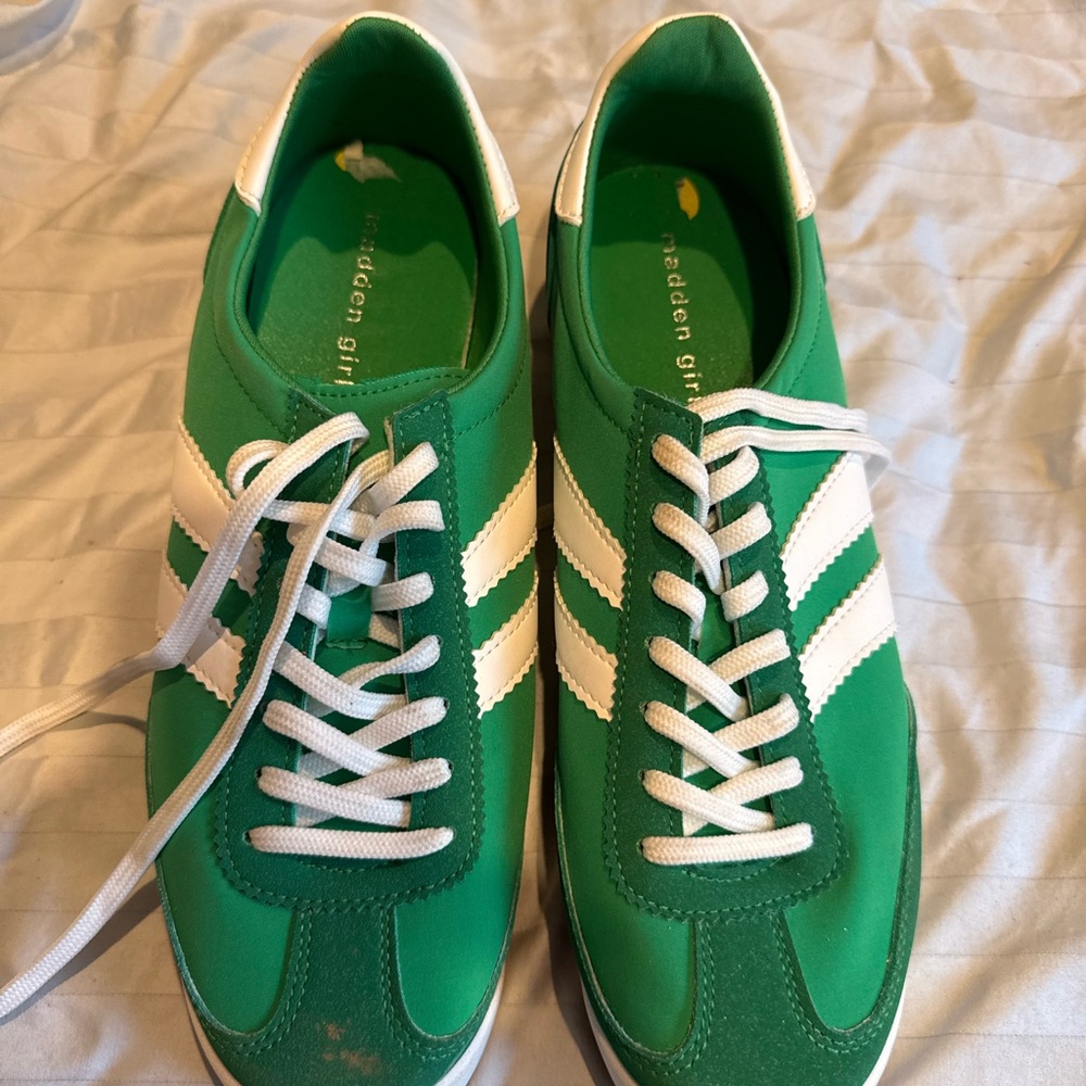Madden Girl Green Lace-Up Athletic Sneakers with White Stripes